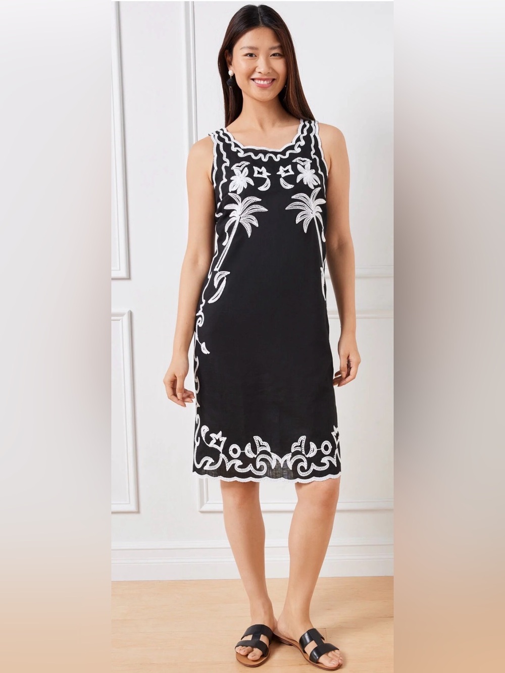 TALBOTS EMBROIDERED LINEN COTTON SHIFT DRESS | Size 12 - Picture 12 of 14